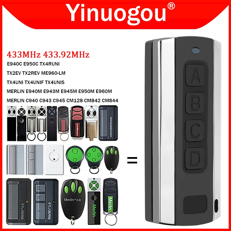TX4UNI TX4UNIF TX4UNIS TX2EV TX2REV E940C E950C TX4RUNI MERLIN E960M E950M C945 CM842 CM844 Garage Door Remote Control 433MHz