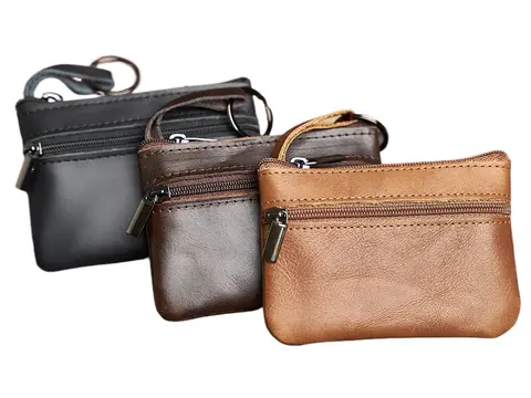 Läder Mini Myntväska Unisex Enkel Bärbar Första Lager Kohud Retro Handgjord Dragkedja Liten Plånbok Nyckelfodral 10 best sales handväska flicka - №5