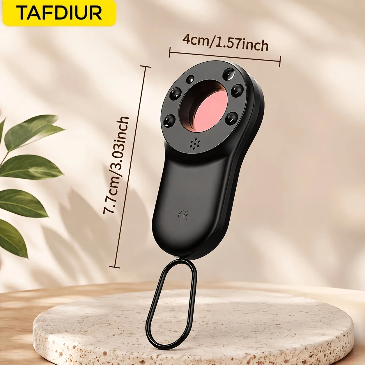 Tafdiur 1-Piece Abs Material Black/White Mini Handheld Multifunctional Hidden Camera Detector, Infrared Physical Detection, Portable and Rechargeable, with Door and Window Vibration Sensor Alarm Function, with Hook for Easy Carrying