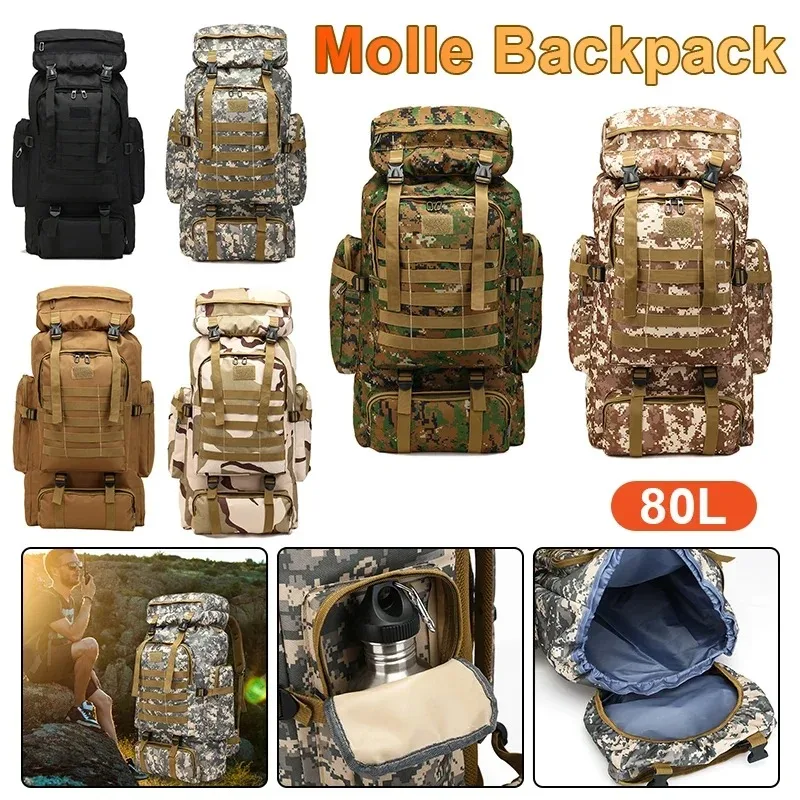 

80L Oxford Cloth Waterproof Trekking Fishing Hunting Bags Backpack Outdoor Rucksacks Tactical Sport Camping Hiking Knapsack