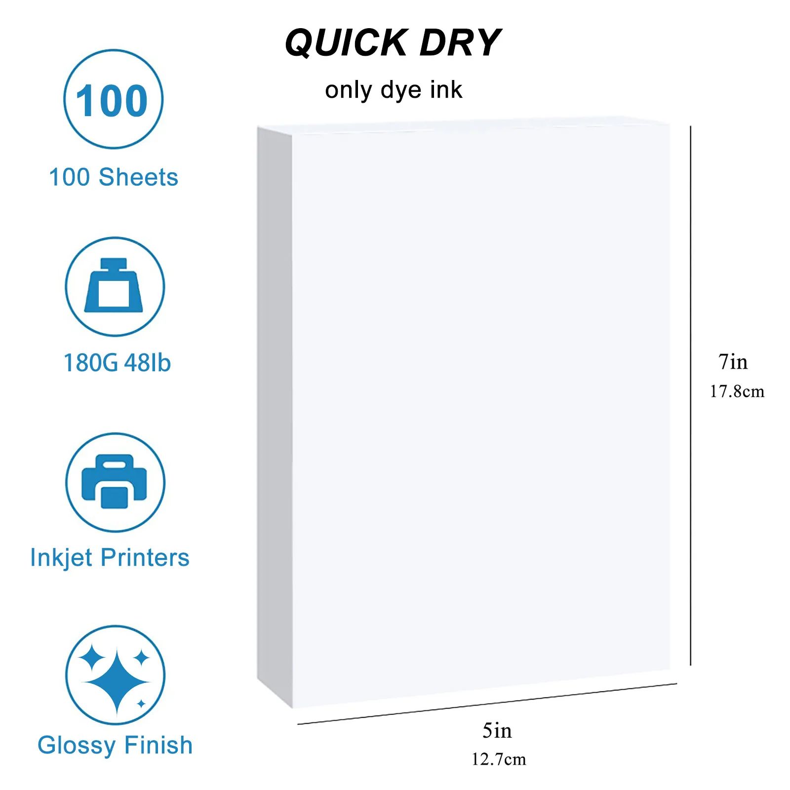 KRYON 127x178mm Size High Glossy Photo Paper 5x7 Inches 100 Sheets 48Ib 180Gsm For Inkjet Printer