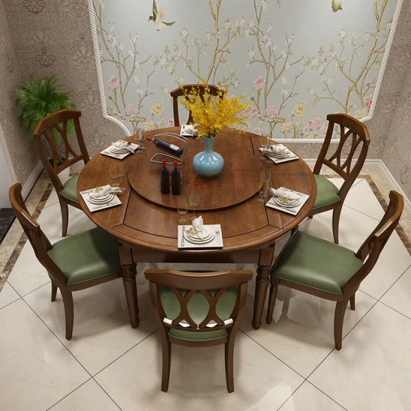 

Small apartment living room solid wood retractable dining table folding round table combination Small apartment simple multi-fun