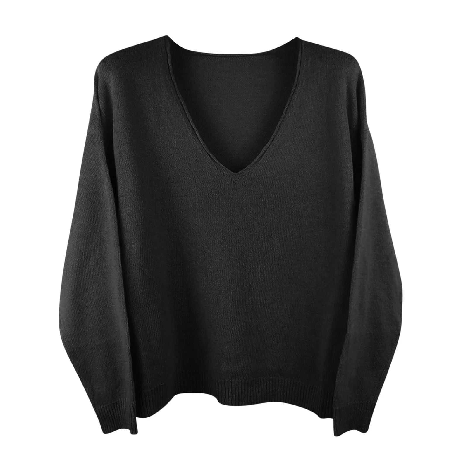 2024 Autumn Knitting Women\'s Sweater Black V-neck Long Sleeve Casual Loose Sweaters Female Winter Elegant Trendy Ladies Clothes