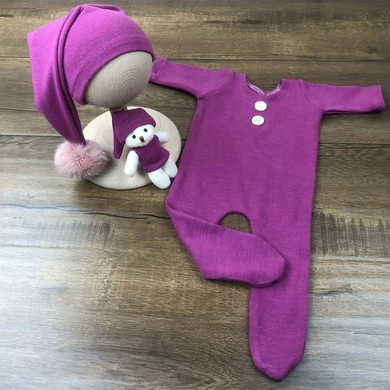 3 Pcs Newborn Photography Props Outfit Baby Long Sleeves Romper Hat for Doll Set Infants Photo Long Tail 15UB