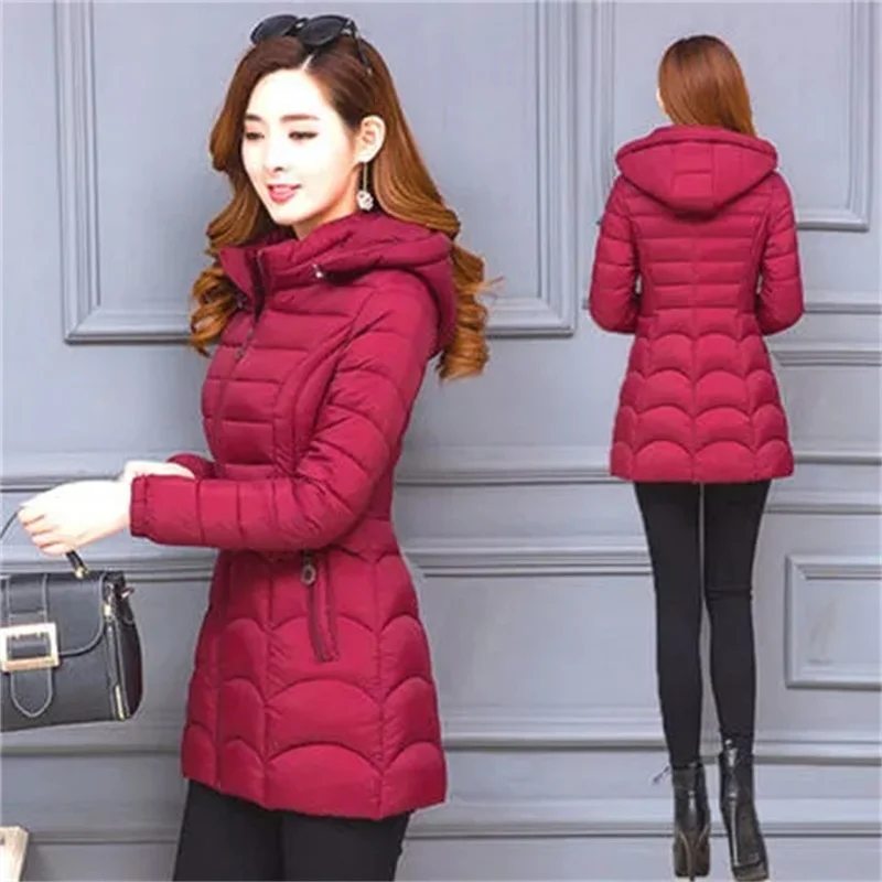 Winter Coat Women Jacket Fashion Middle Age Mother Slim Down Cotton Hooded Jacket Plus Size Casual Solid Warm Thick Outwear Park