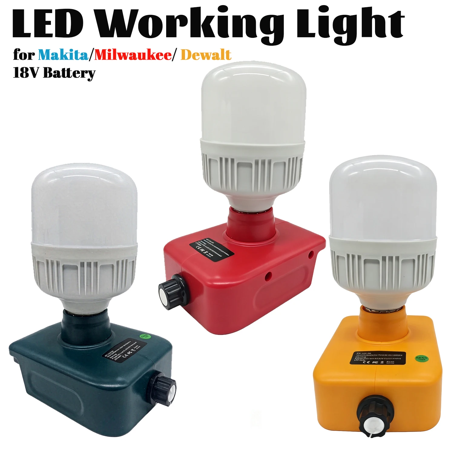 Cordless LED Work Light For Makita For Milwaukee For Dewalt 12W 1300LM Adjustable E27 Replaceable Bulb Camping Emergency Lamp