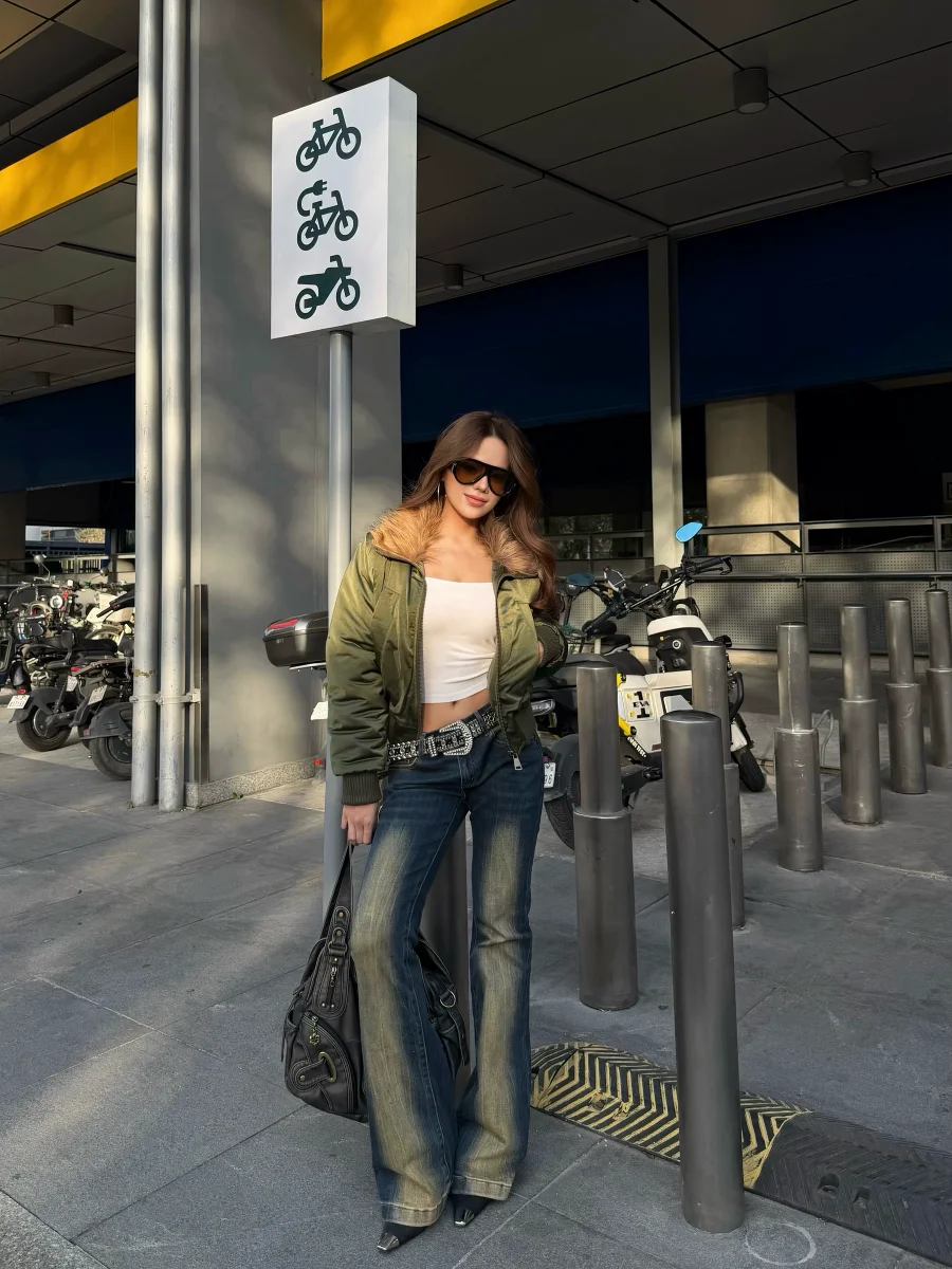 

Джинсы Caiii в американском ретро-стиле, расклешенные, женские, стрейч, удлиненные, повседневные, из смесового хлопка, на молнии