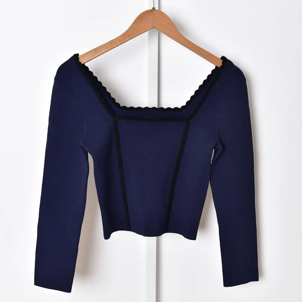 

Fadan S Women's Slim Knitted Top Elegant Small Fragrant Style Square Neck Lace Detail Autumn Winter New