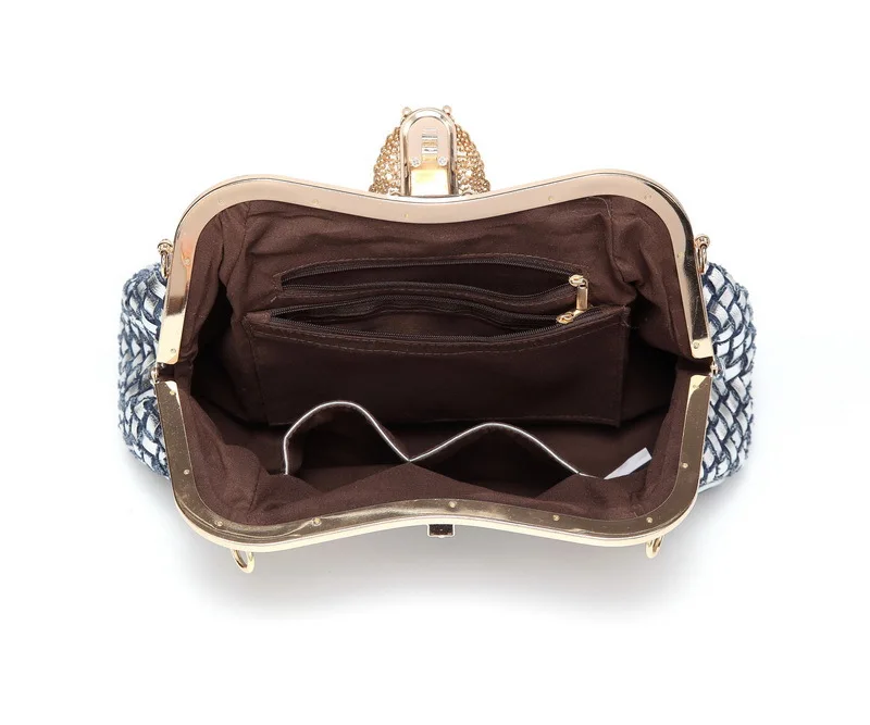 Designer New Women's Bag Denim Braided Rhinestone Bag One Shoulder Crossbody Butterfly Clip Luxury Bag image 6