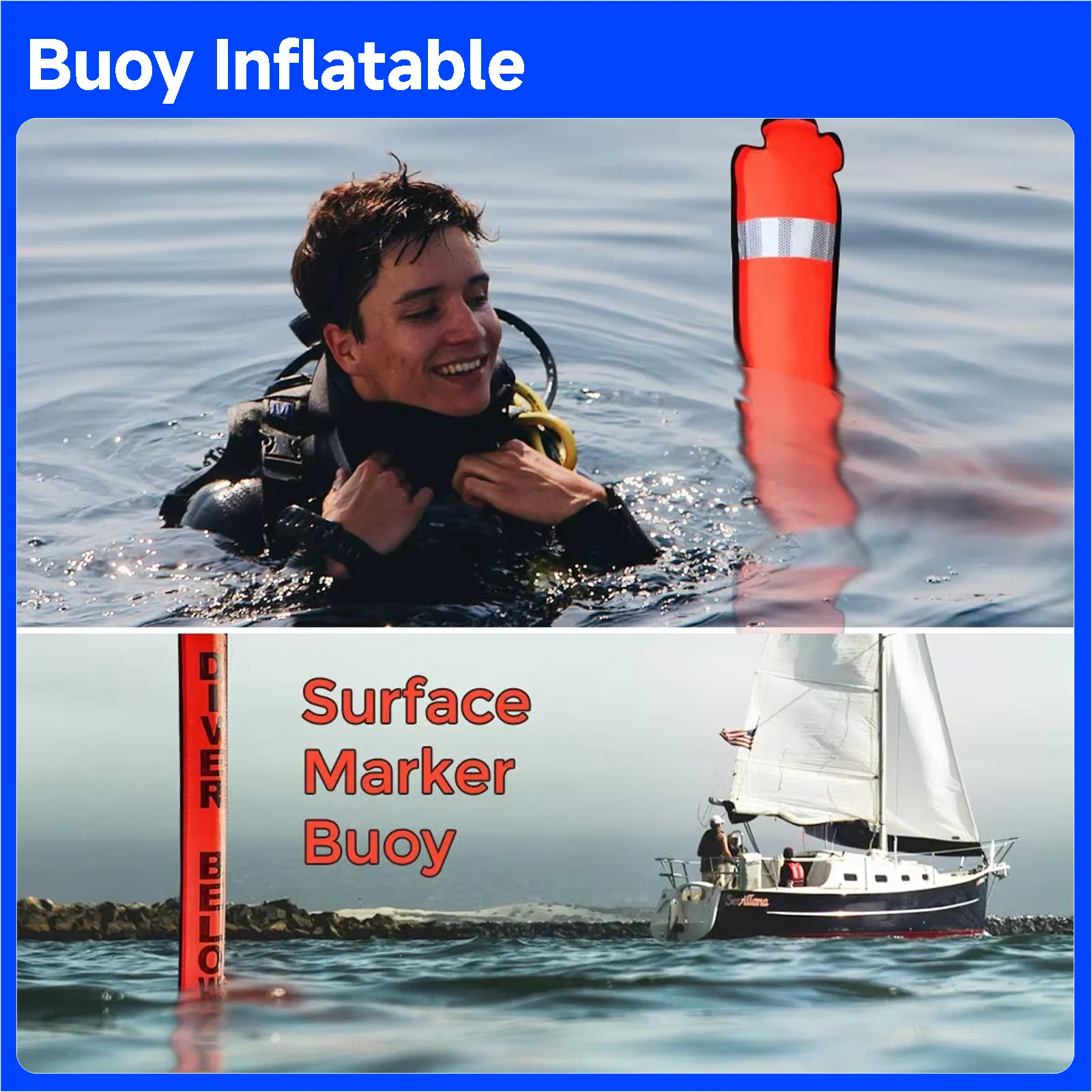 العوامة الملونة السطحية ، سلامة الرؤية ، نفخ الغوص SMB ، تنبيه الغوص ، تحت DSMB الغوص ، معدات السلامة والعتاد