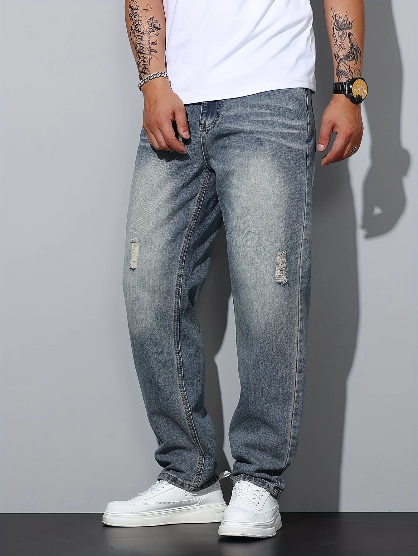 Men's Trendy Y2K Streetwear Jeans, Distressed Slim Fit Long Denim Trousers For Men, Versatile Casual Pants, All Seasons