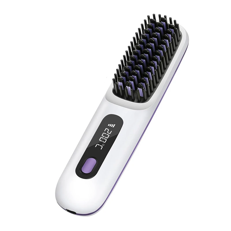 Top Sale Portable Cordless Hair Straightener Brush With LED Display ,Negative  Hot Comb, USB Rechargeable Travel Essential