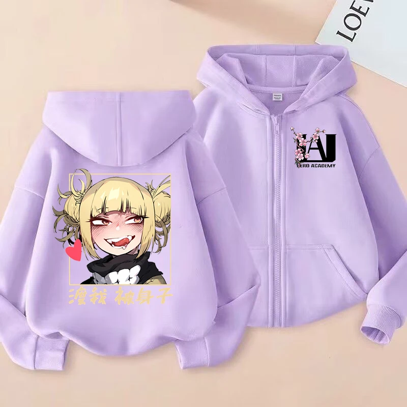 Hot Anime My Hero Academia Zipper Hoodie Kawaii Himiko Toga Graphic Zip Up Jacket Girls Manga Cosplay Pullover Zip Up Sweatshirt
