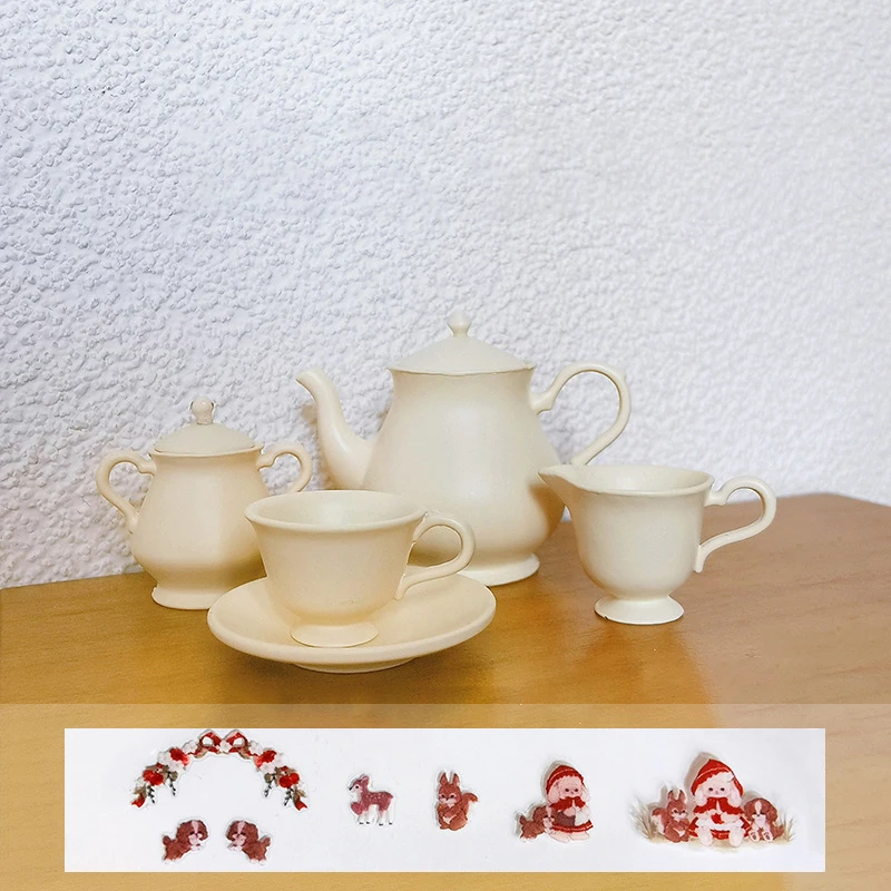 5Pcs/Set Doll House Miniature Porcelain Tea Cup Tableware Kitchen Dollhouse Teapot Miniature Scene Toy Model Kid Gift
