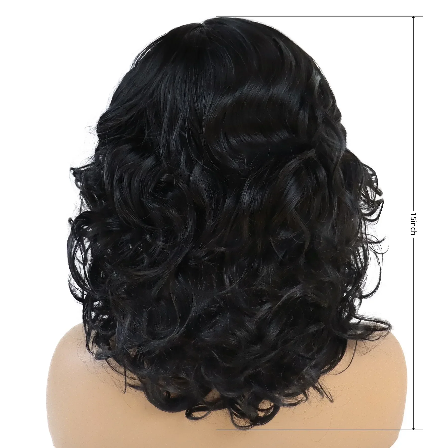 GNIMEGIL Synthetic Black Women Wigs Curly Hairstyles Natural Wig Medium Length Bouncy Haircut Black Female Wig Daily Use Healthy