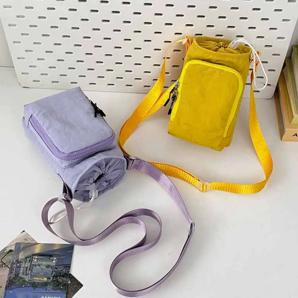 

Shoulder Strap Water Bottle Carrier Bag Nylon Front Pocket Water Bottle Holder Drawstring Open To Quick Drying