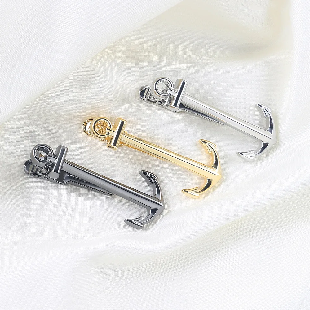 Anchor Shape Tie Clip for Men – Gold, Silver & Gunmetal Metal Necktie Bar for Business, Wedding & Formal Wear