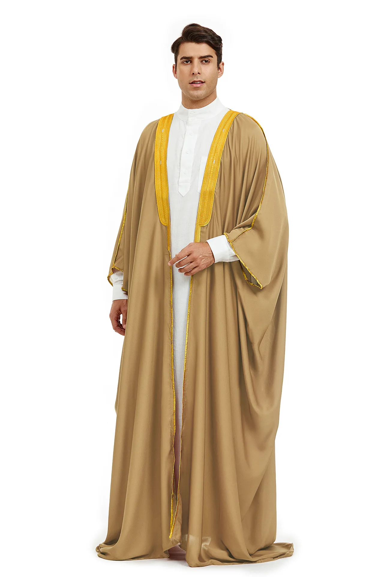 Men Saudi Muslim Satin Abaya Loose Islamic Arabia Dress Turkey