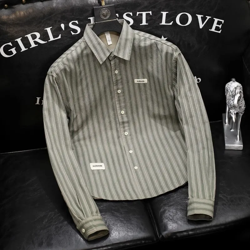 قميص رجالي عصري بأكمام طويلة، قميص خريفي أنيق مخطط كاجوال متعدد الاستخدامات