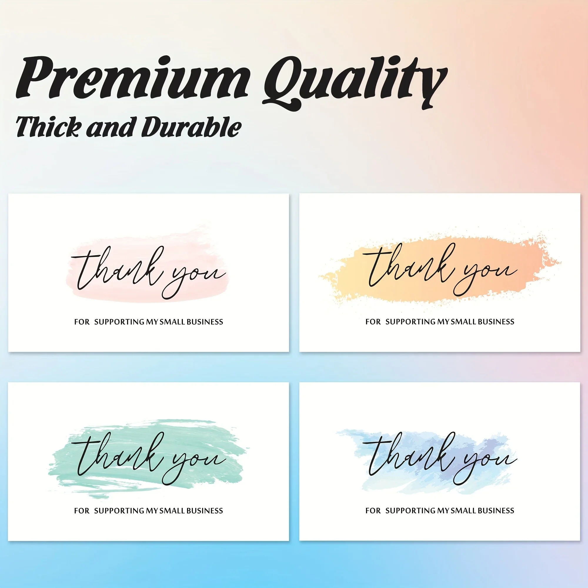 4 Assorted Watercolor Brush Stroke Thank You Cards for Supporting My Small Business, Pastel Soft Color Minimal Script Gratitude Insert Cards, Thick Durable Bulk Thank You Note Cards for Online Shop Boutique Order Packaging