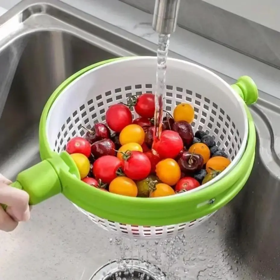 1 Pcs Rotating Drainage Basket, Hand Pressed Vegetable And Fruit Salad Rotating Cleaning And Dehydration Device For Storage