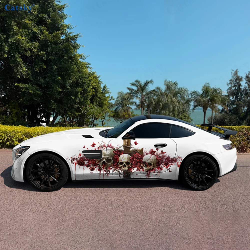 الهيكل العظمي الوردي عبر سلسلة سيارة الفينيل يلتف ملصق مائي ذاتي اللصق PVC مناسبة للشاحنات SUV DecorAuto اكسسوارات هدية