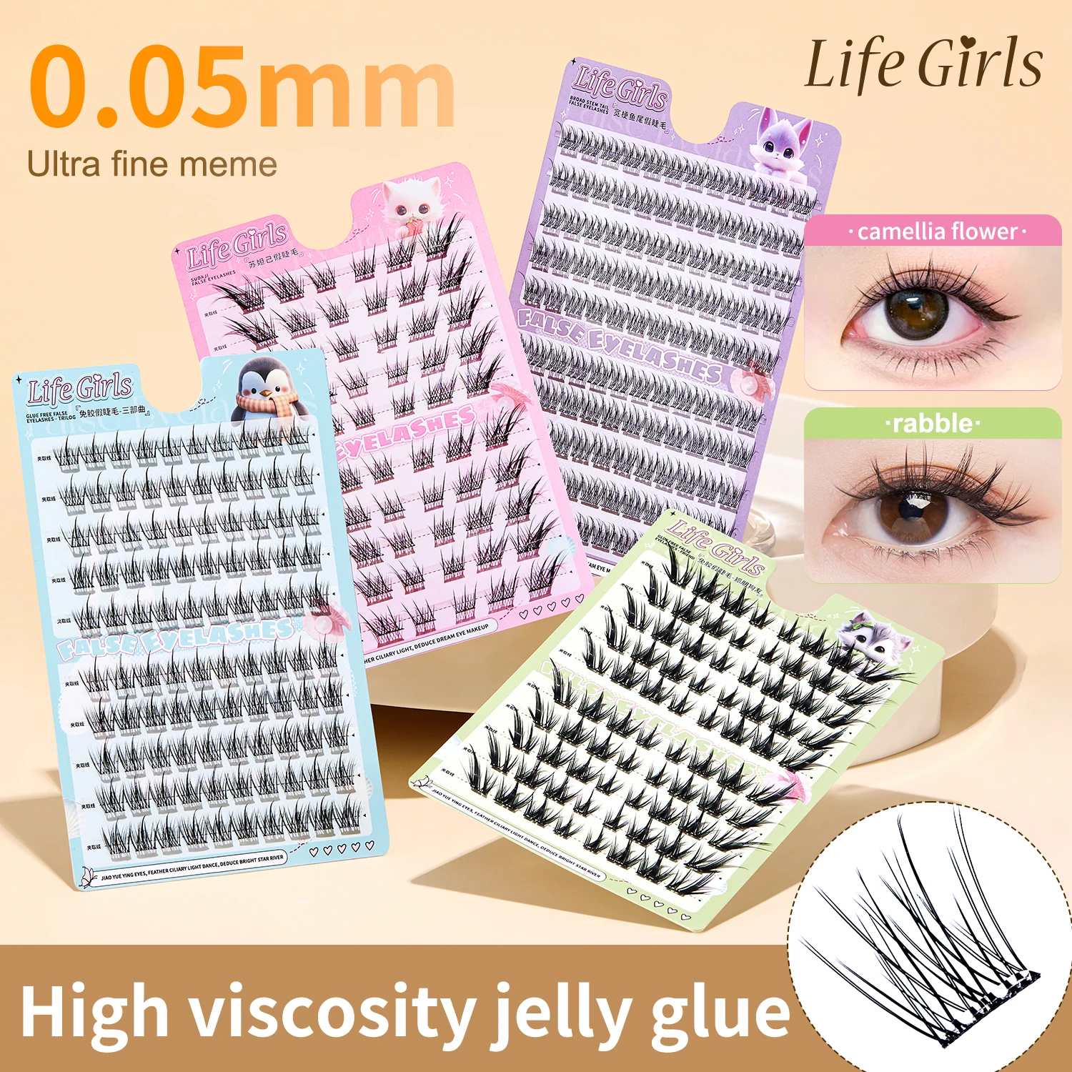 Life Girls 10 file di ciglia finte senza colla di grande capacità 6 stili Ciglia superiori arricciate naturali autoadesive girasole