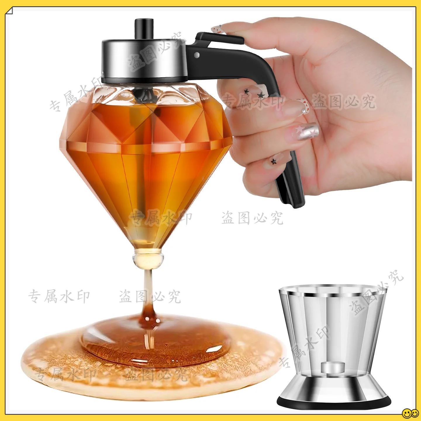 Press-type honey jar, squeeze sauce bottle, glass sealed jar, funnel jar, syrup pot sprinkler with base