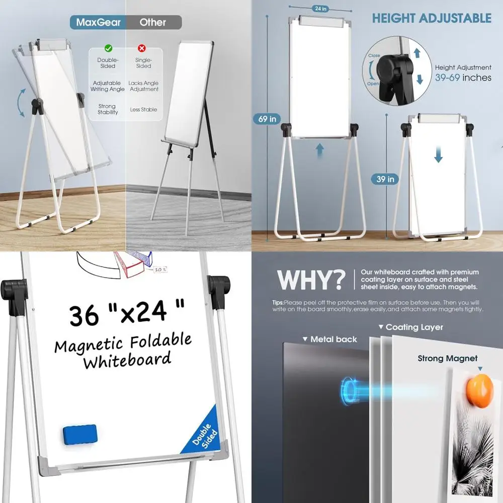 

Portable Magnetic Dry Erase Board, 36 x 24, Double-Sided, Adjustable Stand, for Home, Office, School