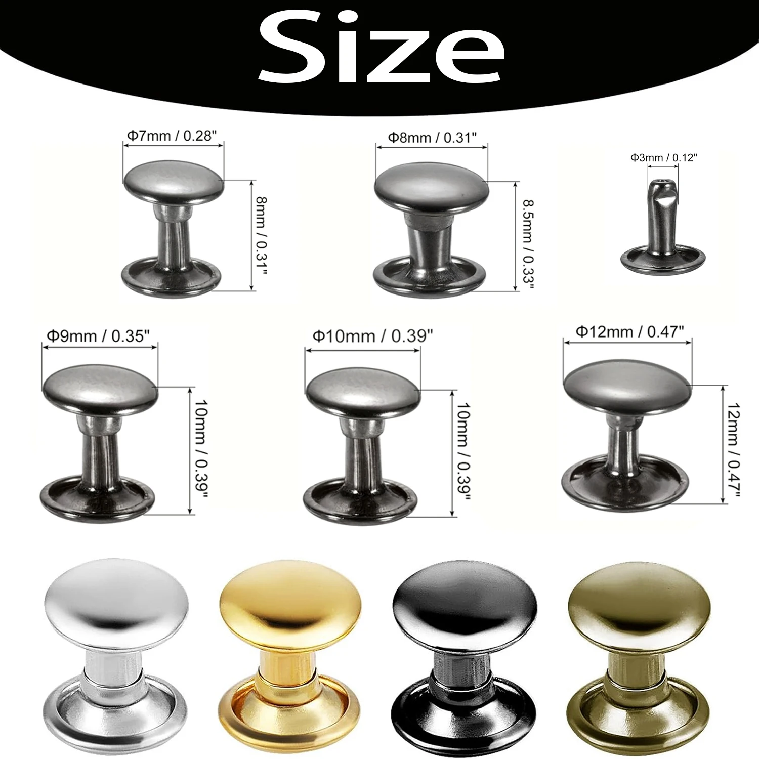 7-12mm,Black/Silver/Bronze/Gold decoration store double-headed rivets,Leather rivets,Tubular metal rivets,Double-sided bumps