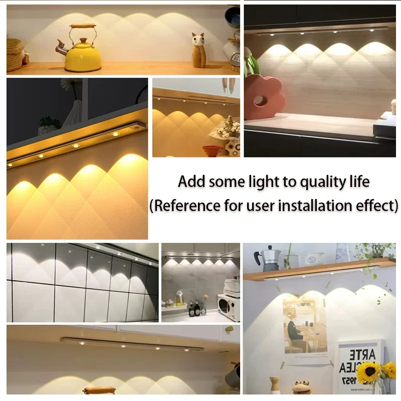 3 in 1 Under Cabinet Lights LED Lights for Kitchen Bedroom Wardrobe Closet Wireless Lamp with Motion Sensor 20/30/40/60cm