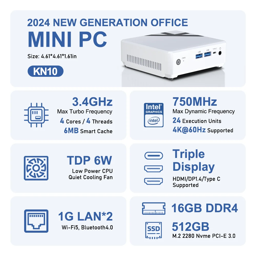 TexHoo Mini PC Alder Lake N100 Windows 11 Intel 12th DDR4 RAM NVME ROM WiFi 5 BT4.0 Desktop Computer Mini Pc Work