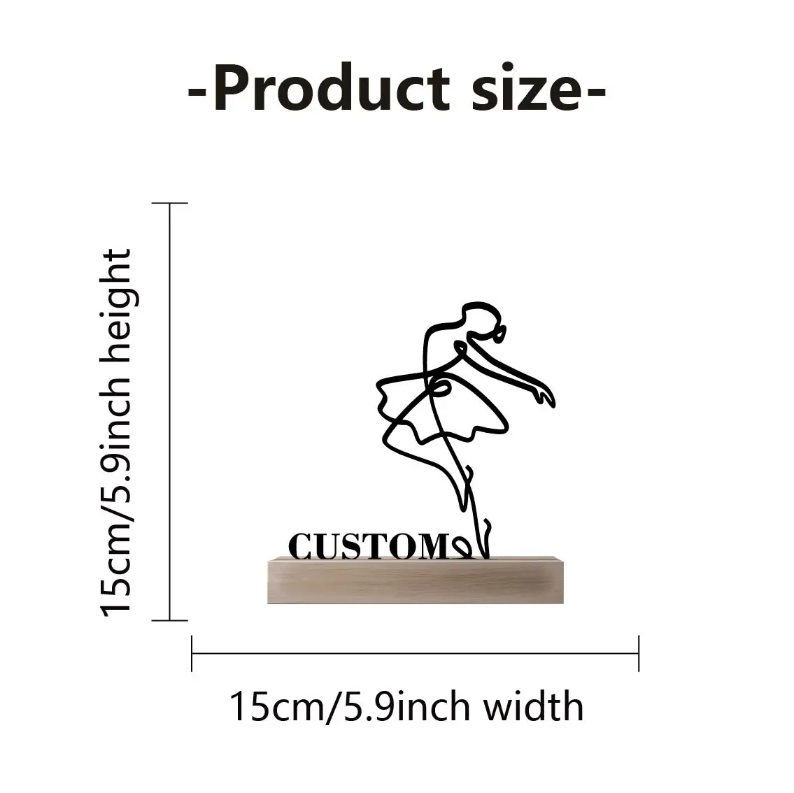 1 قطعة راقصة بسيطة مخصصة اسم تمثال حديدي مع قاعدة خشبية الحديد زخرفة القصدير النحت الفن الحرف مع قاعدة خشبية #2