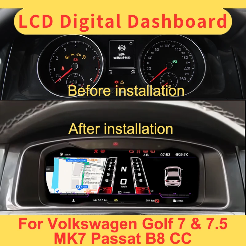 

Car Digital Dashboard Panel Virtual Instrument Cluster CockPit LCD Speedometer for Volkswagen VW Golf 7 Golf 7.5 Passat B8 CC