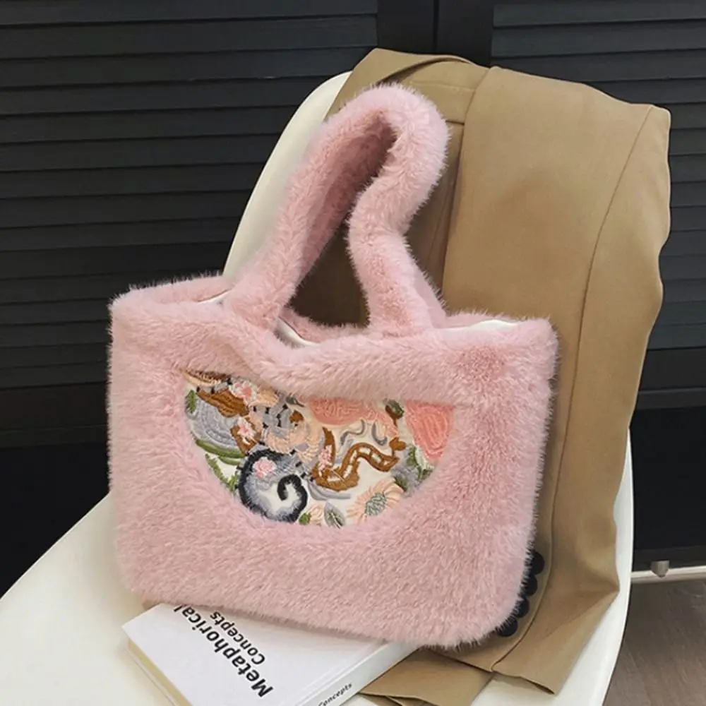 Moda estilo chinês bolsa de pelúcia grande capacidade com fivela magnética sacola de pelúcia fofo macio mudança bolsa outono