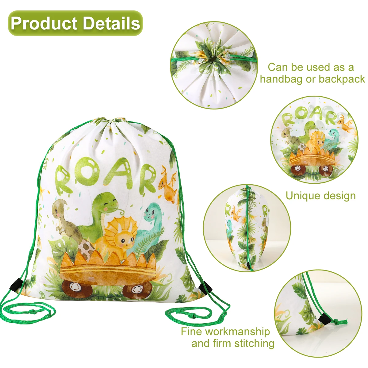 Dinosaur Theme Gifts Bag Birthday Gifts Drawstring School Backpack Cartoon Wild Forest Safari Baby Shower Party Packing Bags