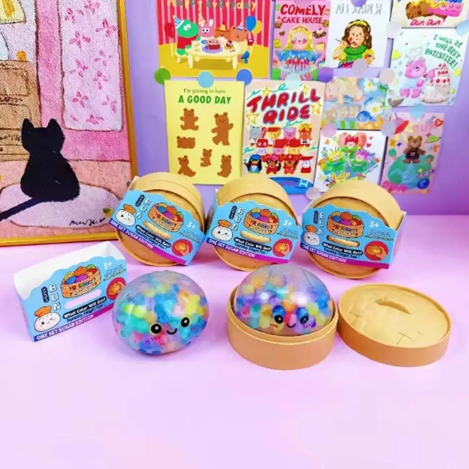 New and exquisColorful Bubble Dumpling Squeeze with Steamer Soft TPR Dough Ball Decompression Fidget Toy Funny Creative Bun Gift