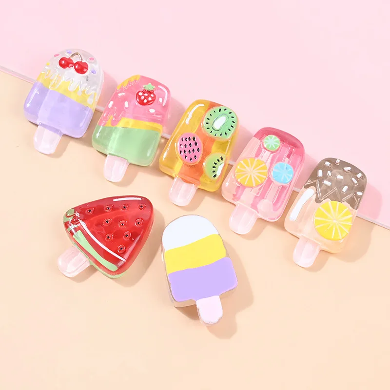 

10pcs Cartoon Kawaii Resin Popsicle Series Miniatures Embellishments Flatback Fake Food Flat Back Scrapbook Supplies Diy Charms