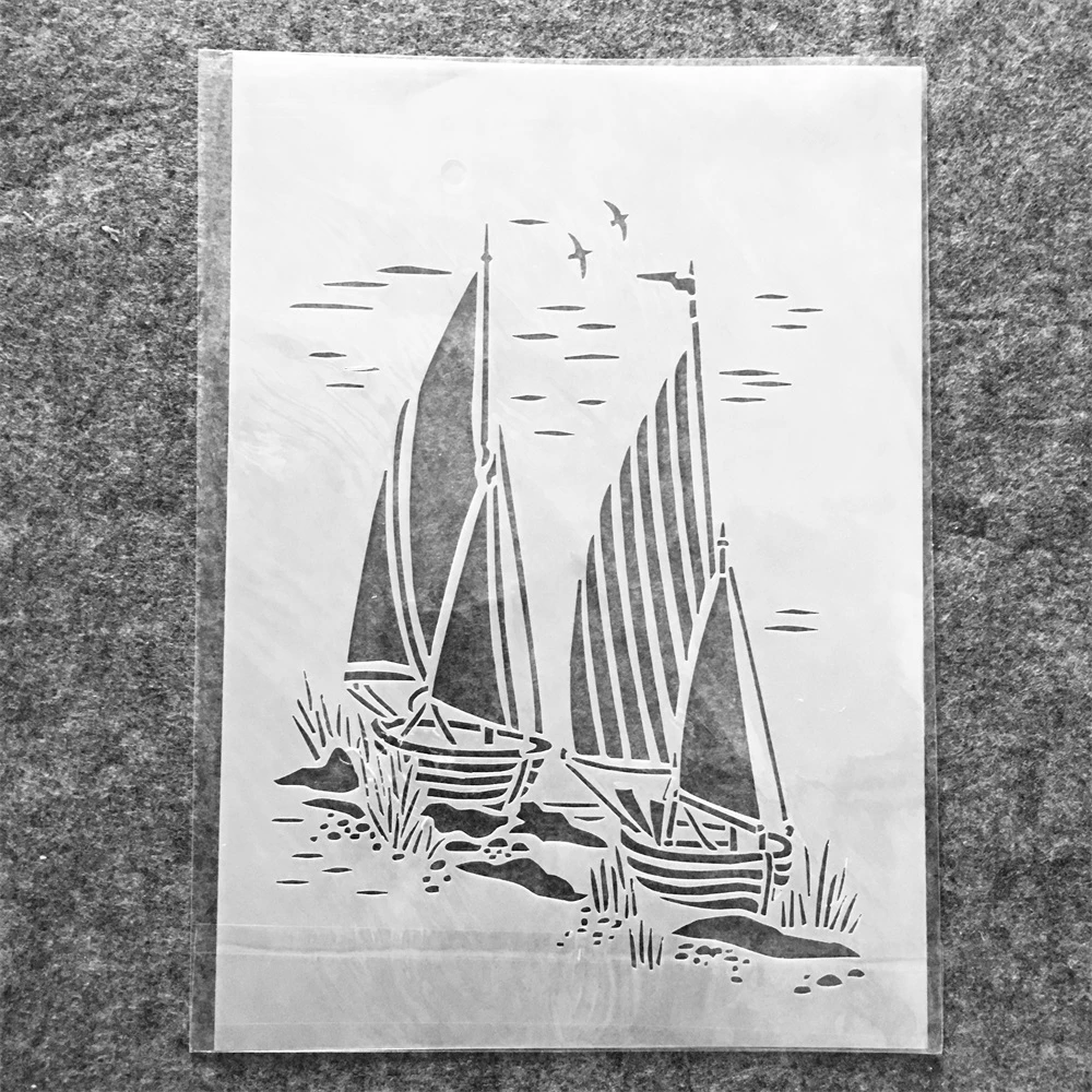 A4 29cm Two Sail Boat Marine DIY Layering Stencils Wall Painting Scrapbook Coloring Embossing Album Decorative Template