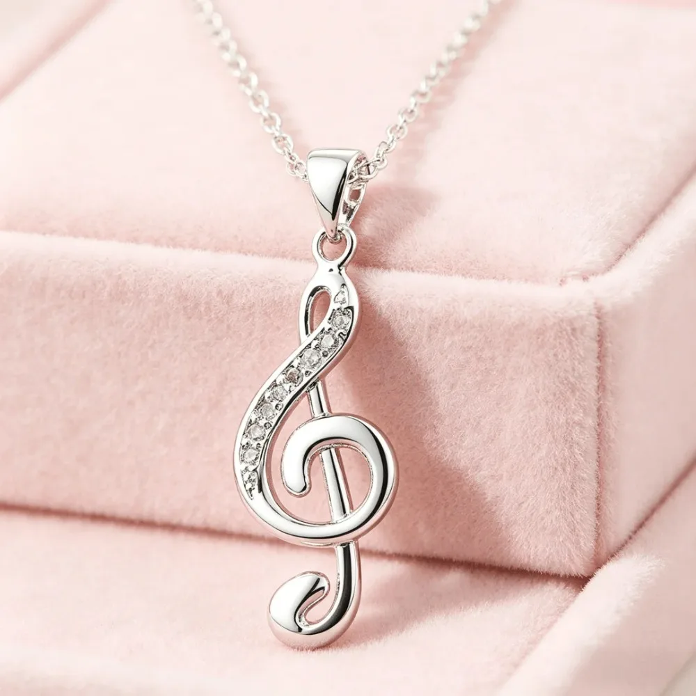 Wedding Party Jewelry 925 Sterling Silver Trend Music Symbol Pendant Necklace Women Stone Female Fashion