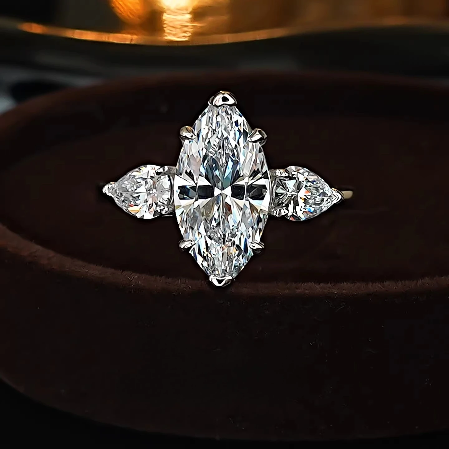 925 sterling silver ring, 3-carat three stone horse eye ring with high carbon diamond inlay, personalized new jewelry for women