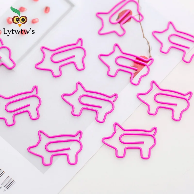 10 Piece Lytwtw's Cute Animal Pink Pig Bookmark Paper Clips School Office Supply Metal Gift Stationery decorative photo Lovely