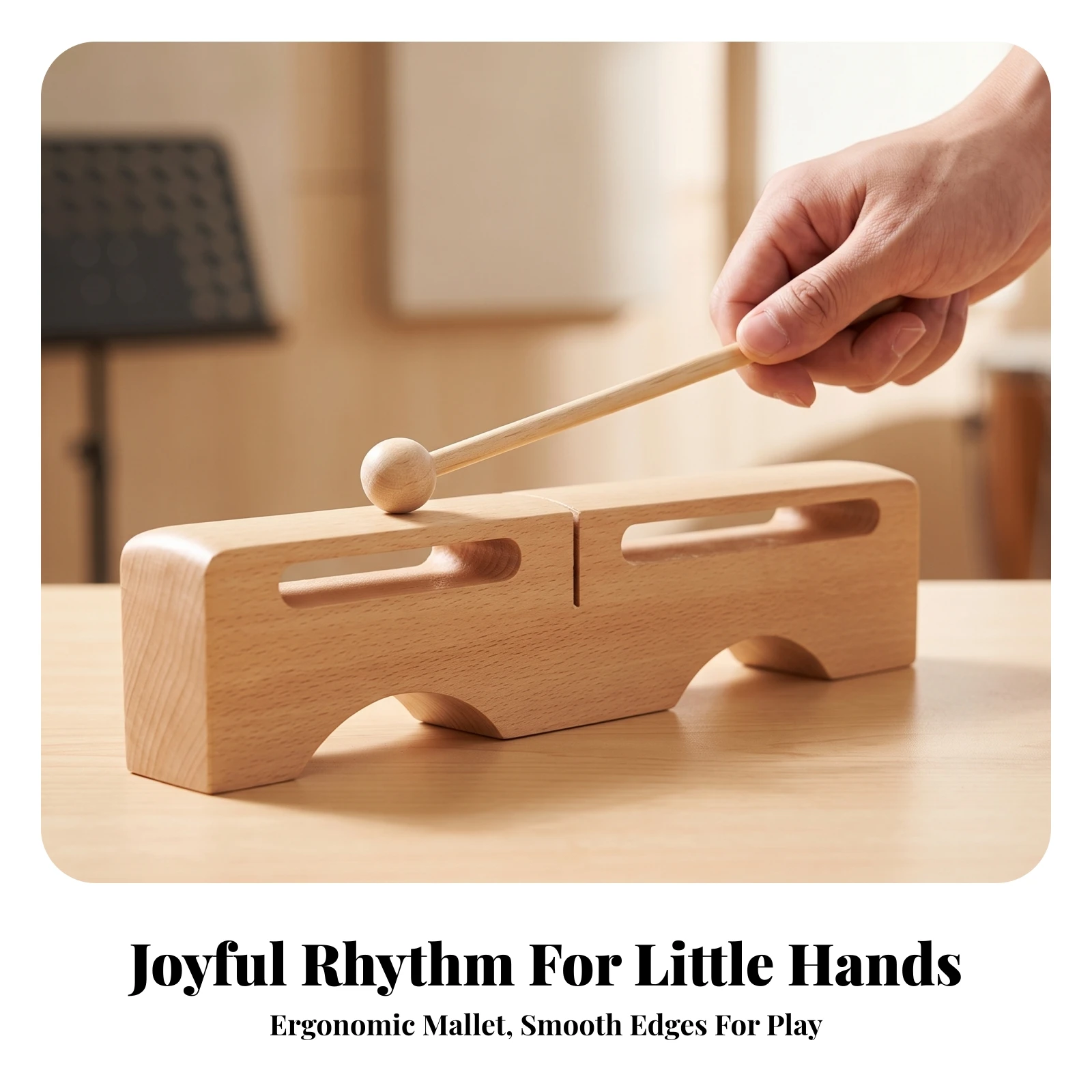Double-Tone Bangzi Resonant Wood Block with Striker Bangzi Transparent Block with Mallet Long-Lasting for Students