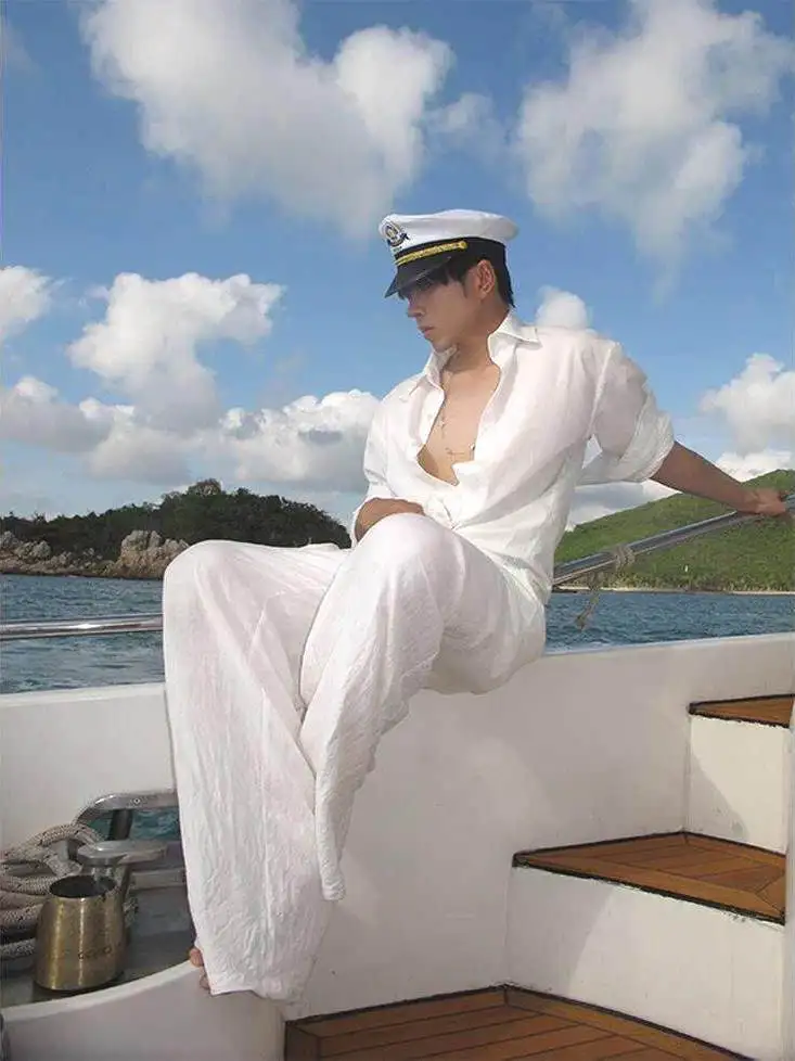 

Linen Cotton Shirt Set Men's Casual Loose Fit Long Sleeve Sporty Long Pants Two Piece Set Breathable Comfortable Autumn Wear