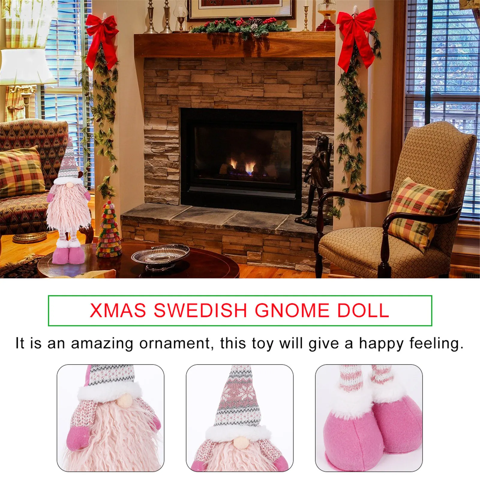 

Telescopic Santa Gnome Tomte Decoration Premium Soft Material Adorable Long Beard Globular Nose Traditional Swedish Xmas