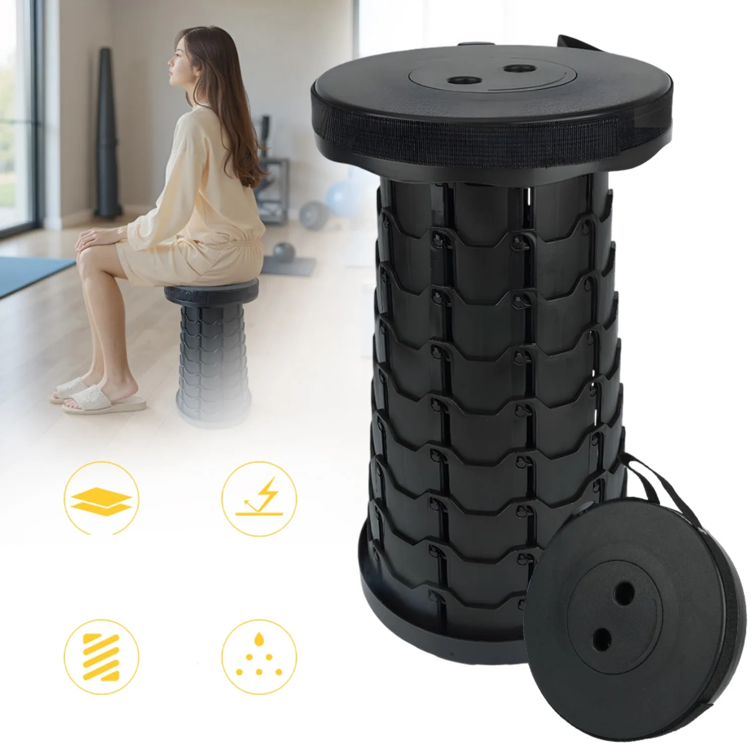 Klappbarer Hocker mit hoher Tragfähigkeit – tragbar und leicht für den Einsatz im Freien und für Heimwerkerarbeiten |   Schnell faltbares Design für einfachen Transport und Lagerung | 180kg Tragkraft, Höhenverstellbar & Stabil für Angeln, Camping, Wandern & Gartenarbeit
