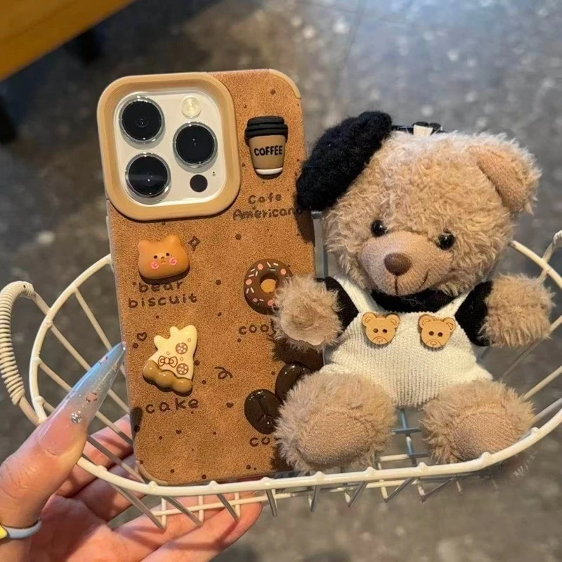 3D Bear Coffee Phone Case For Xiaomi Poco F8 F7 17 Pro Max 15 Ultra 14 13 Civi 5 Pro Redmi K90 K80 Pro Max Ultra Donut Cake Case