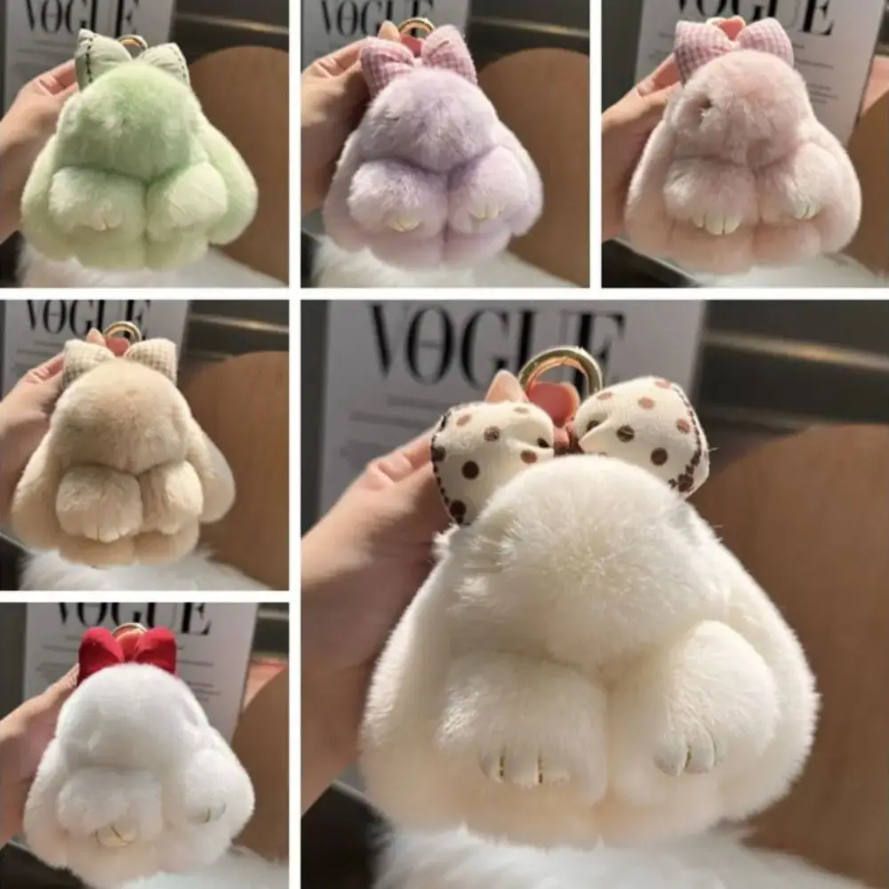 Cute Fashion Pompoms Bow Rabbit Pendant Plush Fluffy Bunny Doll Keychain Hanging Ornament Bag Pendant Backpack Key Chain
