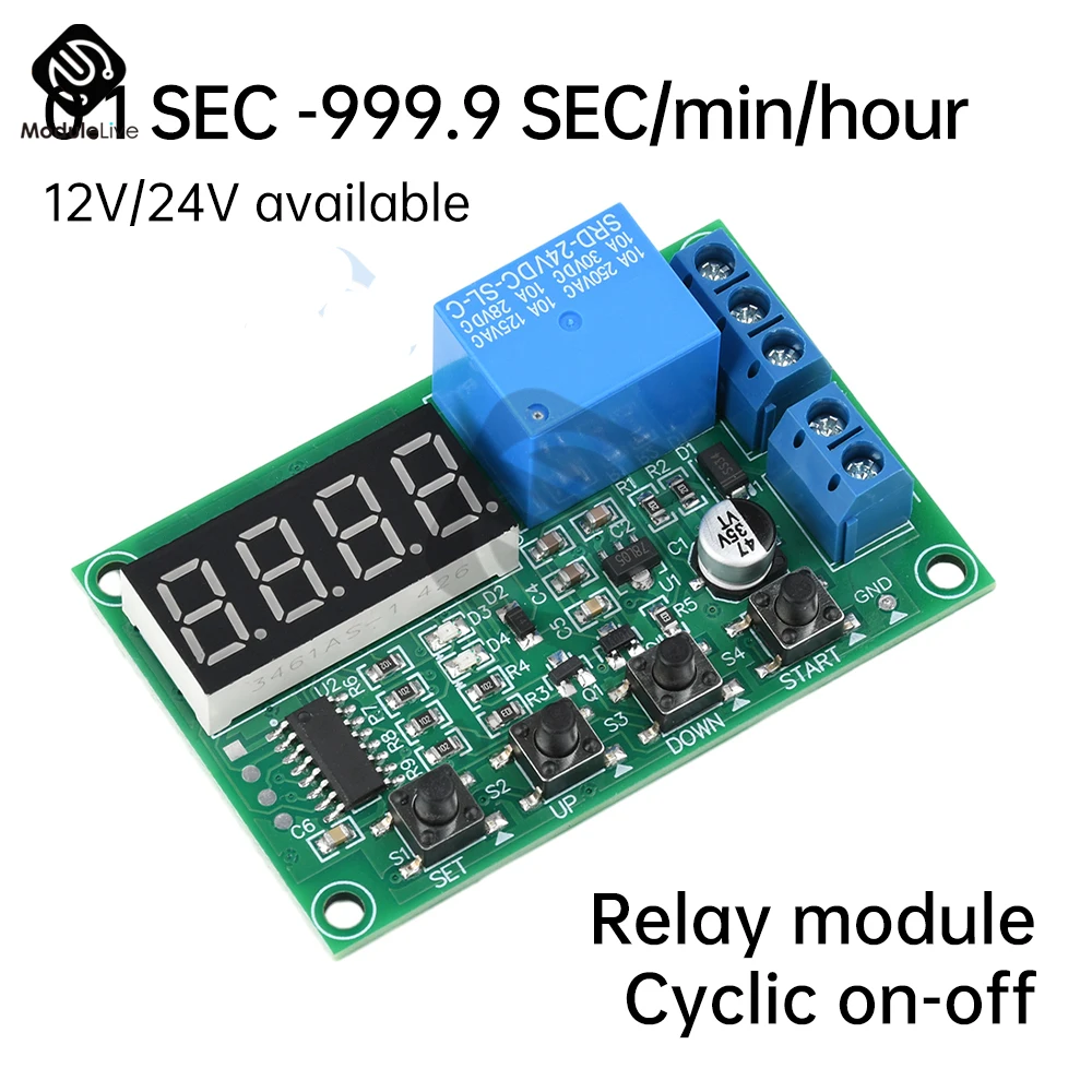 DC 12V 24V Dual MOS LED Digital Time Delay Relay Trigger Cycle Timer Delay Switch Circuit Board Timing Control Module 0.1-999.9