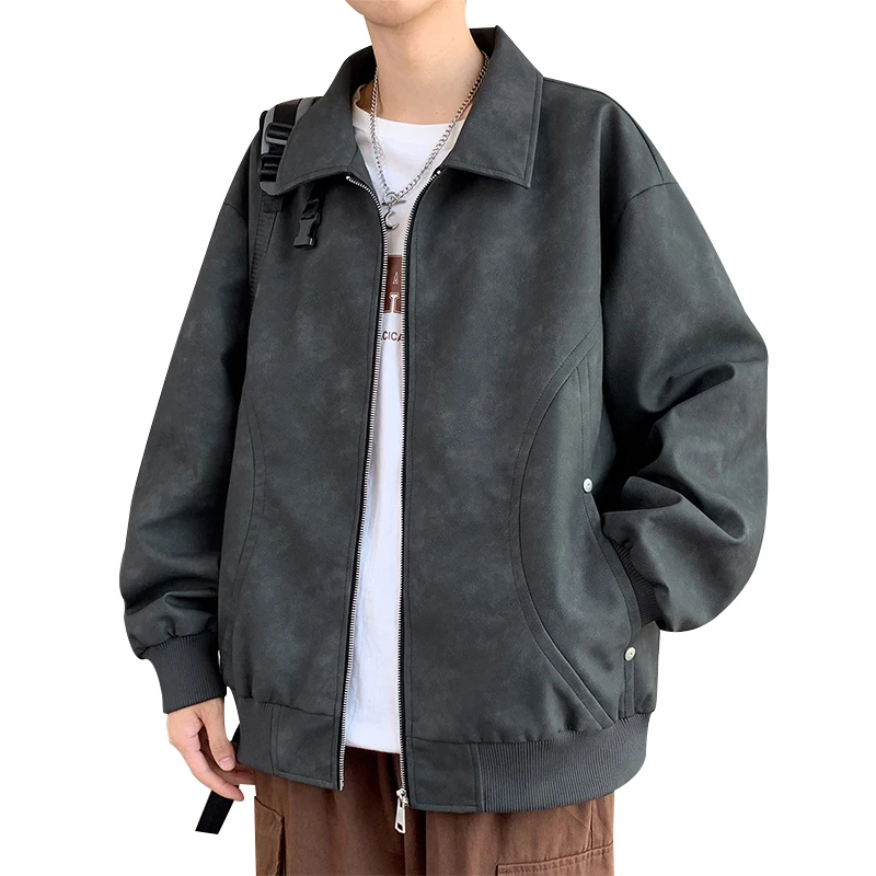 

Men's Spring Autumn Casual Leather Jackets Solid Multi Pocket Fashionable Pu Outerwear High Quality Men's Clothing Lapel Coat